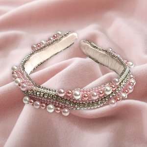Pink pearl & rhinestone headband